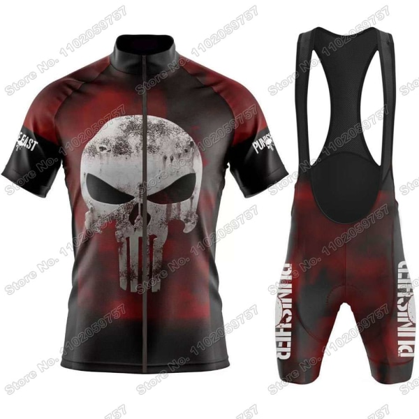 2023 Skull Cykeltröja Set Justiceiro Cykelkläder Herr Punisher Road Bike Shirt Kostym Cykel Bib Shorts MTB Ridkläder 16 XL