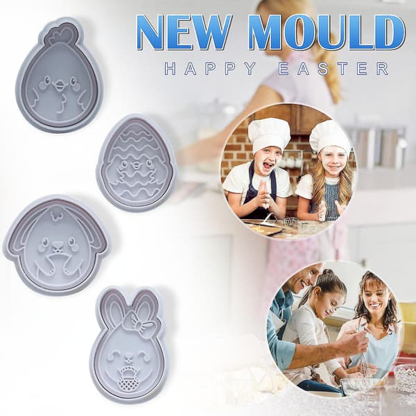 Cookie Fondant Stempler 4-delt Sæt Påskedag Kage Cookie Sæt Værktøj Q
