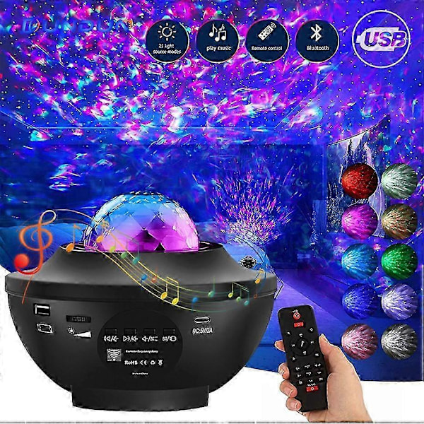 Farverig Stjerneprojektor Galaxy Natlampe Børn Bluetooth USB Musikafspiller Stjerne Natlys Romantisk Projektor Natlampe Gave