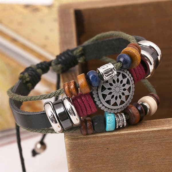 Handgjort Läderlindat Armband Justerbart Flätat Reparmband