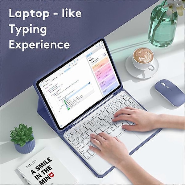 TP-1099 Yhteensopiva iPad 10.9 (2022) Langaton Näppäimistö Kotelo Hiirellä, PU Nahka Folio Käännettävä Bluetooth Näppäimistö Kotelo Purple
