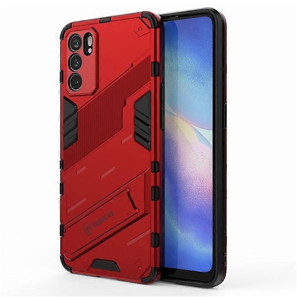 Defender Stöttåligt Militärt Hållbart Robust PC + TPU Skal med Ställ Kompatibelt För Oppo Reno6 5G Red