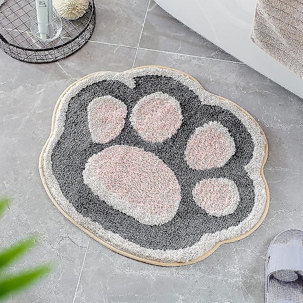 Tflycq 19,6" X 24,4" Cat Paw kylpymatto Kylpyhuonematto Kylpymatto Liukumaton Pehmeä Suihkumatto Pehmeä mikrokuituliina vettä imevät Paksut Shaggy Lattiamatot, Kone Grey