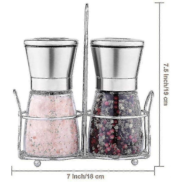 Set med 2 Premium Peppar- och Saltkvarnar i Rostfritt Stål med Glaskvarn