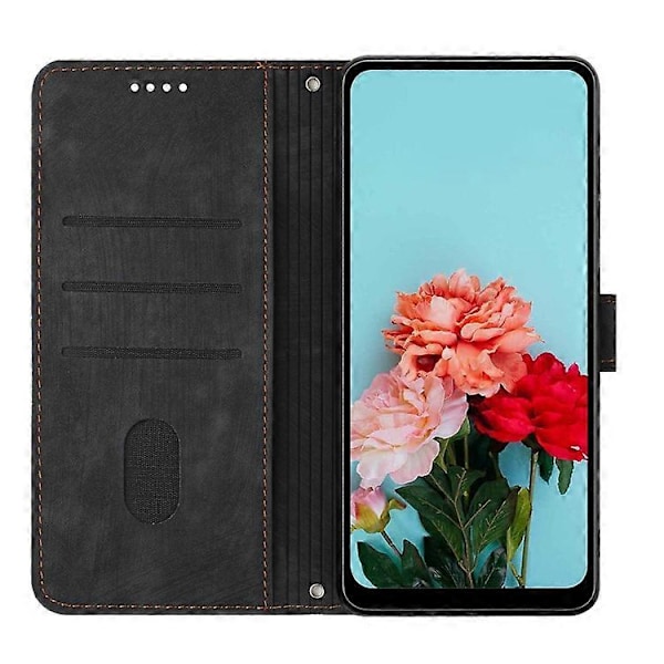 Kompatibelt för Nokia G42 Mobilskal Präglade Linjer Hudvänligt Plånboksfodral TPU+PU Läder Skal Ställ Black