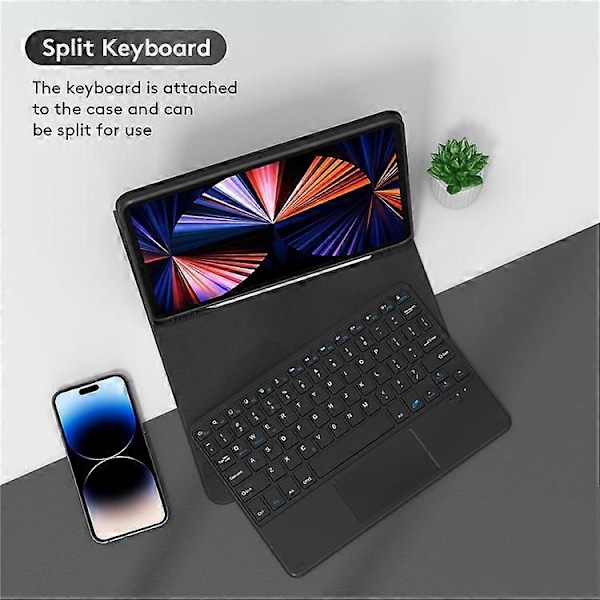 TP-1099 Kompatibelt för iPad 10.9 (2022) Trådlöst tangentbordsfodral med mus, PU Läder Folio Flip Omslag Bluetooth Tangentbordsfodral Black