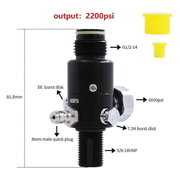 Ny 5/8-18unf Pcp Luft 4500psi Tryckluftsbehållare Regulatorventil Utgångstryck, 2200psi
