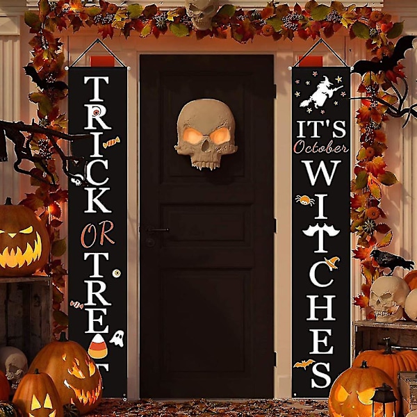 Halloween-koristeet ulkokäyttöön | Karkki vai kepponen & Lokakuu on noitien aika - etukuistin bannerit Halloween-kuistin sisustukseen | Syyskoristeet | Halloween D