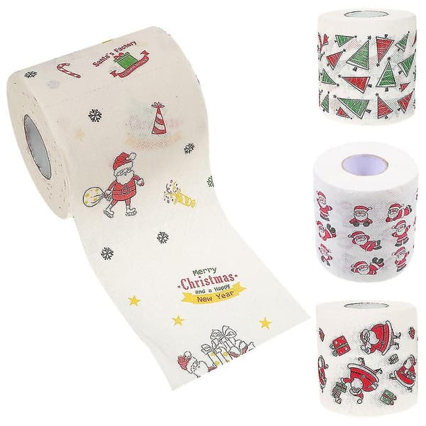 4 Rullar Toalettpapper Jul Tryckt Rullpapper Dekorativ Jul Tryck Servett Badrumspapper