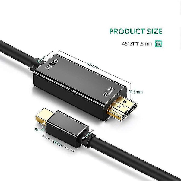 Mini Displayport - 4K Mini Dp - 1,8 metrin kaapeli /pro:lle, Surface Pro/telakalle, näytölle, projektorille