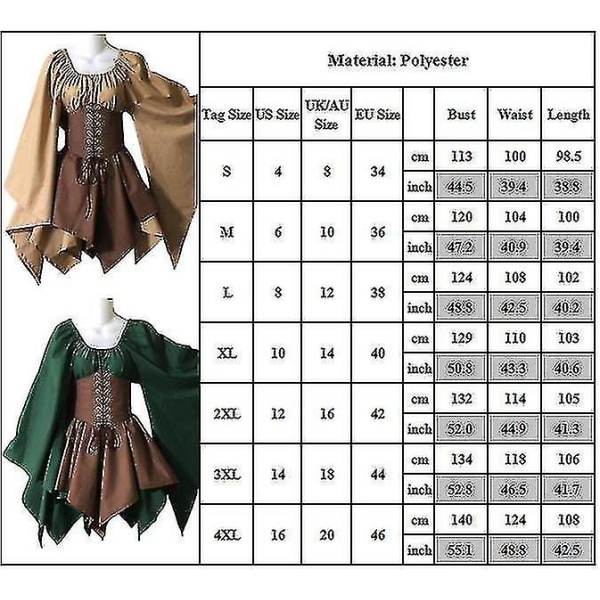 Dam medeltida renässansklänning viktoriansk pirat irländsk vikinga Cosplay kostym festklänning _a XL