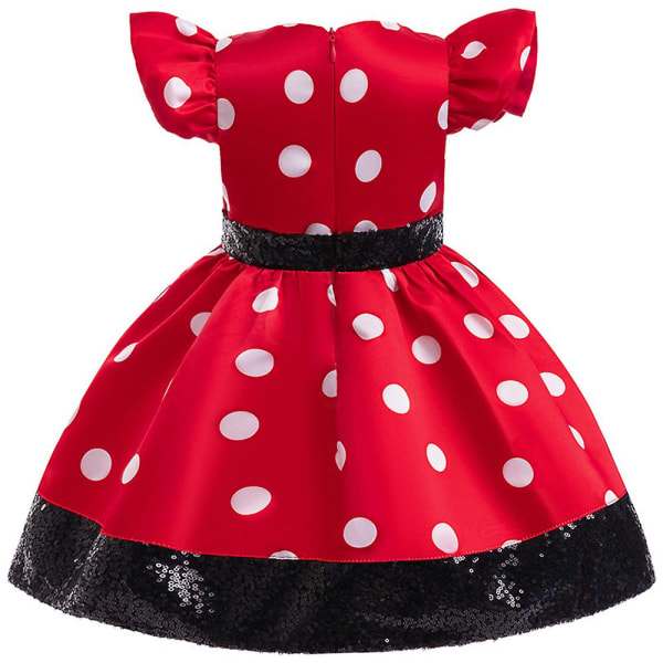 Barn Flickor Minnie Röd & Svart Söt tecknad A-line klänning Polka Dot Rosett Knot Decor Princess Dress 5-6Y