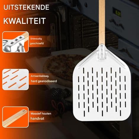 Pizzaspade - 40 x 30 cm - Med stor overflate og avtakbart håndtak - Sølv