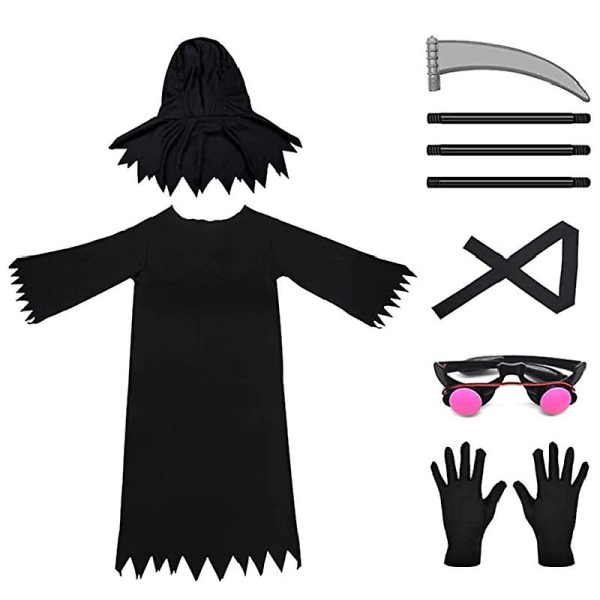 Unisex män Vuxen Phantom Halloween kostym med glödande röda ögon Pojkar Grim Reaper kostym för barn Kids M