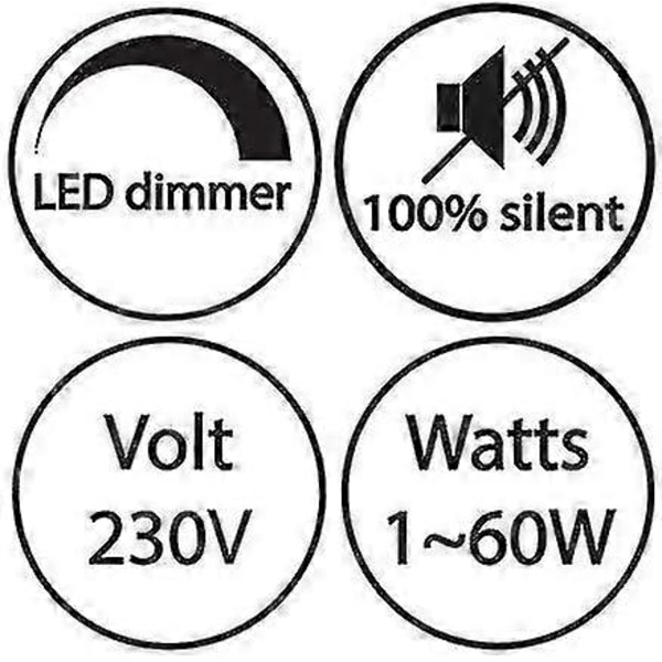 1-60W LED-dimmer Dimmerbar (vriddimmer) LED-dimmer, På/av, 220-230V, CE In-line-brytare, Svart