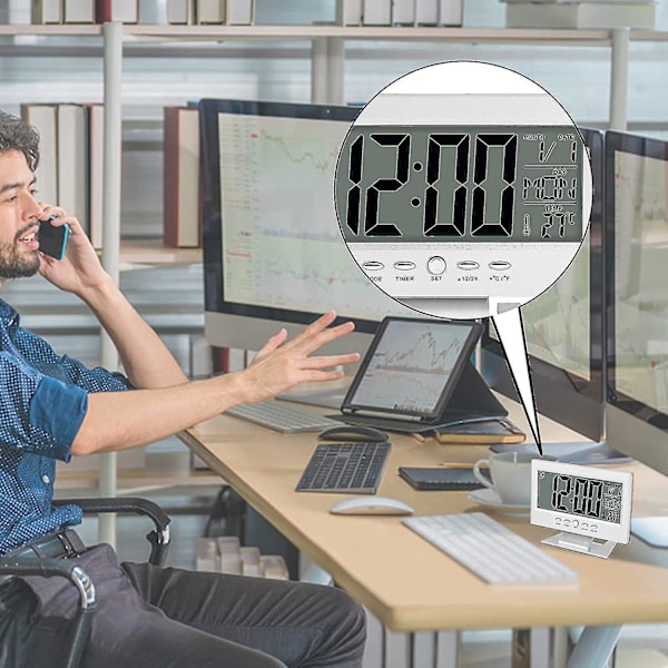 Digital Väckarklocka Morgonväckarklocka, LCD-display Väckarklocka, Tyst Digital Sängklocka Med Kalender Och Temperaturvisning För Hem Sovrum