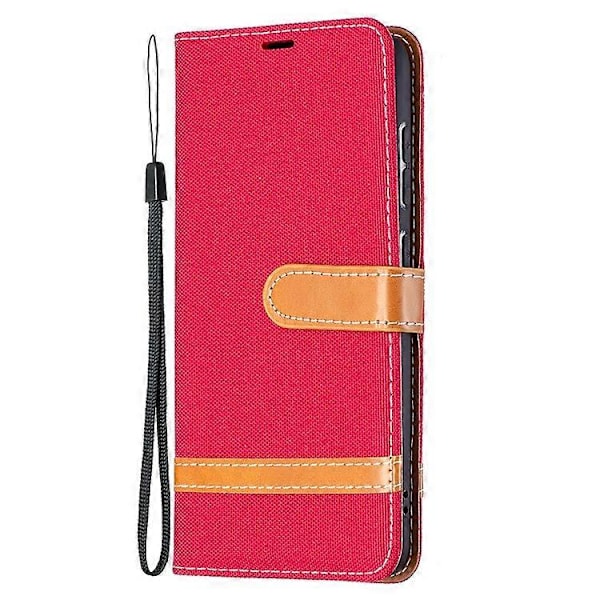 Splejsning Jeans Stof Overflade Læder Telefon Cover Wallet Stand Case Kompatibel Med Samsung Galaxy S21 FE/S21 Lite Red