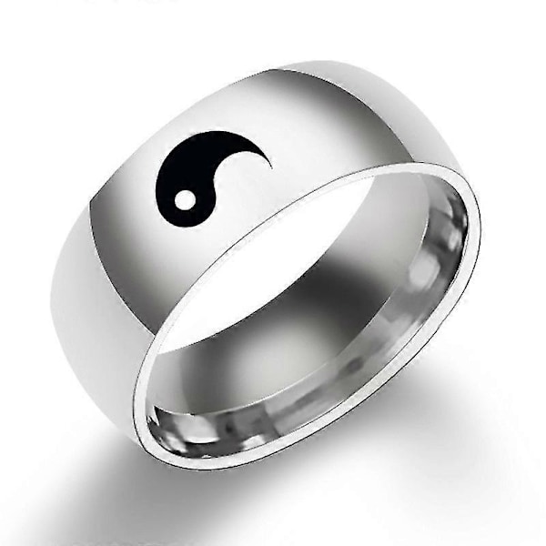 Yin Yang -pariskuntasormus Tai Chi -symbolisormus miehille ja naisille titaaniterästä käsikorut musta hopeakoko:8paijie Bagua