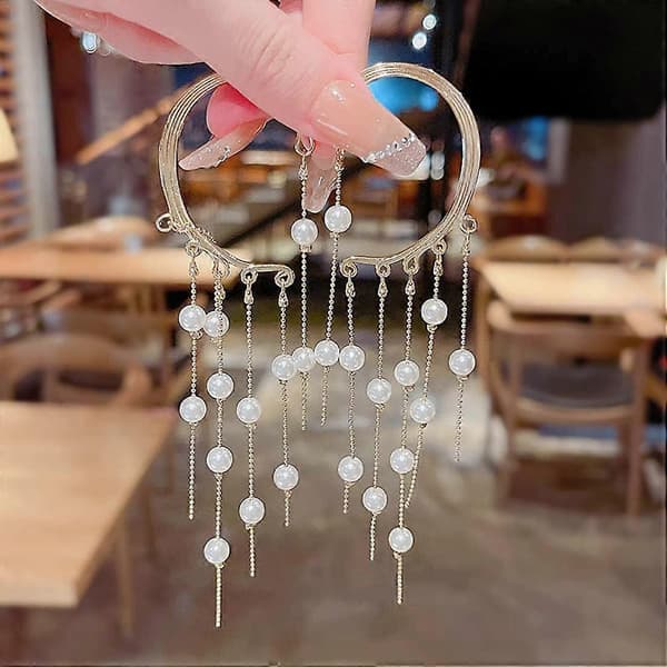 Tassel Perle Hoop Øreringe Guld Pierced Øreclips Glitrende Øreringe Smykker til Kvinder og Piger