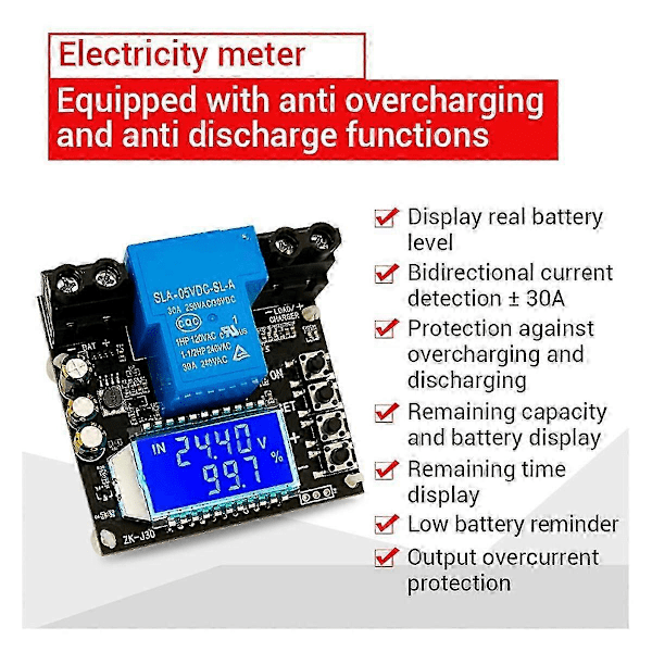 -J30 Coulomb Meter Display Batteritest Lithium Batteribeskyttelse Mod Tovejsstrøm 30