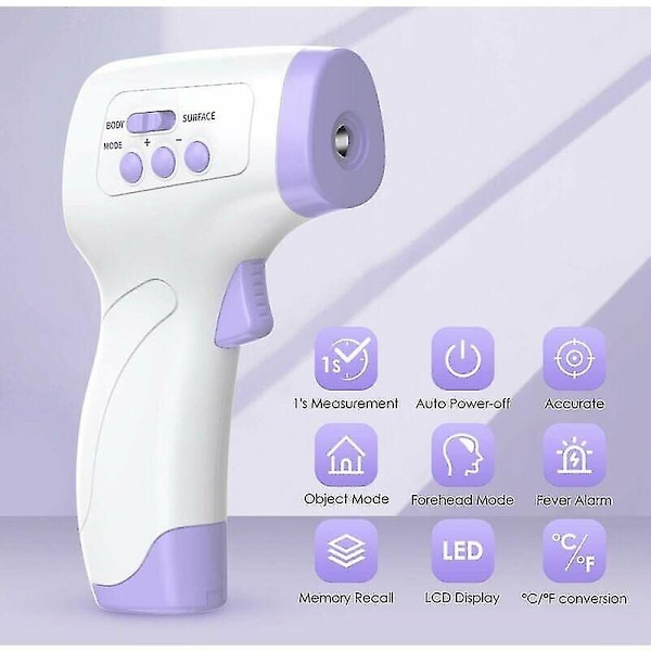 Panntermometer för vuxna, infraröd panntermometer, kontaktlös termometer för vuxna, infraröd termometer med febervarning, LCD-display och minne