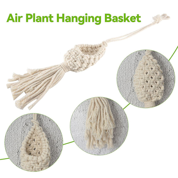 Boho Macrame Luftplante Hænger Tillandsia Hængende Kurv Reb Holder Blomst Hjemmeindretning (10cm)