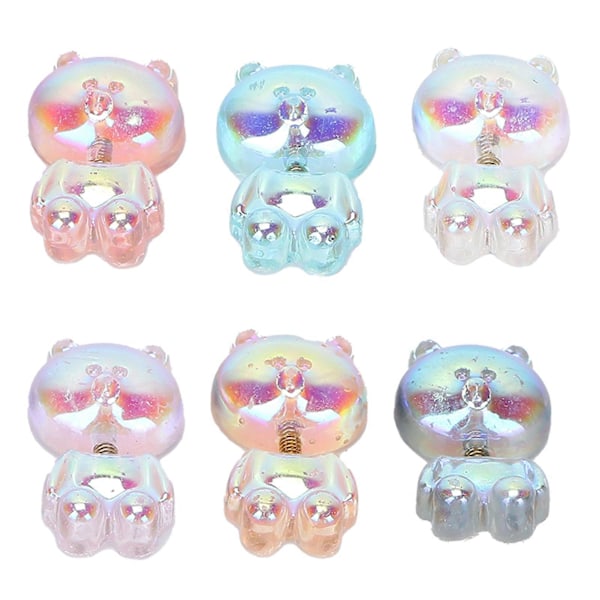 6 st Björn Nagelkonst Dekoration Söta 3D Björn Nagelaccessoarer Dekaler för DIY Manikyr