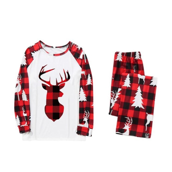 Jul familj matchande rutig älghuvud print pyjamas set Julpyjamas hemkläder Kid L