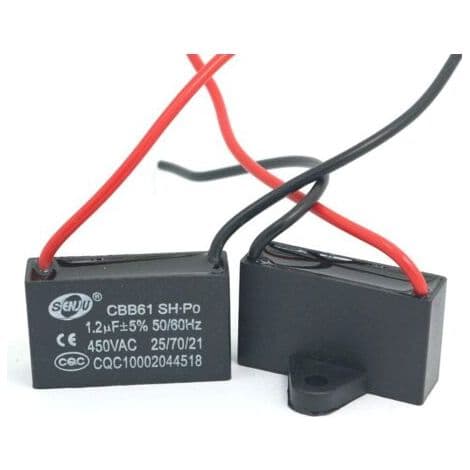 2 Stykker - CBB61 Kondensator - Motorkondensator - Til Loftventilator Og Aircondition 450V 1.2uF Sort 37x22x11mm