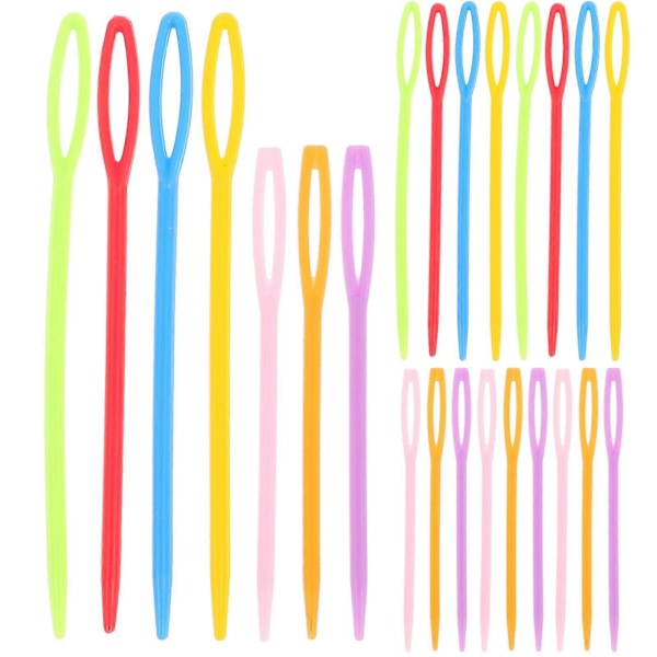 40 stk. Plastikk sy nåler med stort øye, veveverktøy for barnehåndverk og nåleprosjekter 7cm og 9cm (Blandet farge)