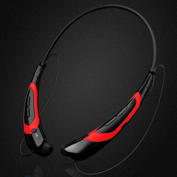 Bluetooth-hovedtelefoner, Bluetooth 4.0 trådløst nakkebåndsheadset med udtrækkelige øretelefoner, sportssvedtætte støjreducerende øretelefoner red