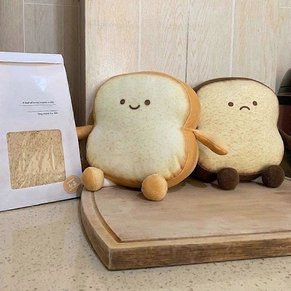 KATEA Toastbrød Pute Morsom Mat Plysj Lekeputer Små Søte Fyllte Plysj Toast Sofapute (Toastbrød, Brun) Ulykkelig Liten