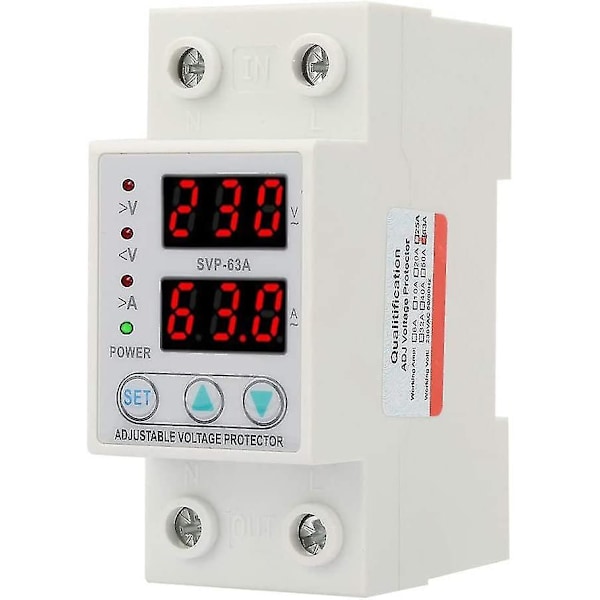 Zk- Ac230v 63a Strömsskydd Spänning Över/under Spänningsskyddsenhet Dubbel LED-display Enfas Lågspänningsskydd DIN-skena Montering