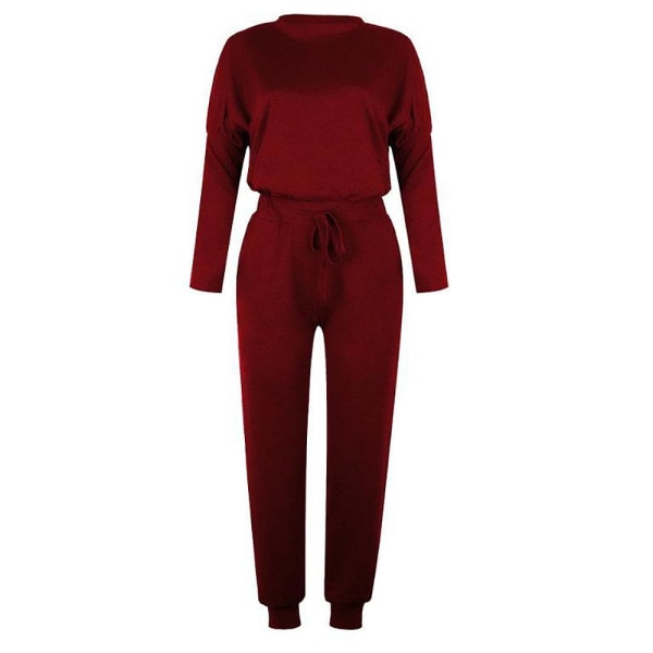 Kvinnor Casual Enkla kläder T-shirt Toppar + Dragsko Elastisk midja Jogging Träningsbyxor Byxor Loungewear Set Wine Red M