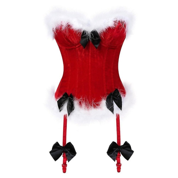 Sexiga sammetsjulkorsetter Dam Miss Santa Bustier Corselet Bowknots Zipper Side Overbust Corset Red L