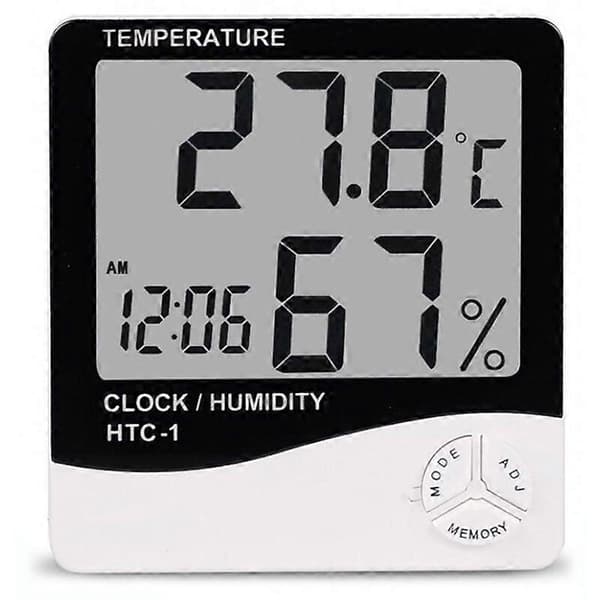 Digital Hygrometer Termometer - LCD Inomhustemperatur Väckarklocka Vit