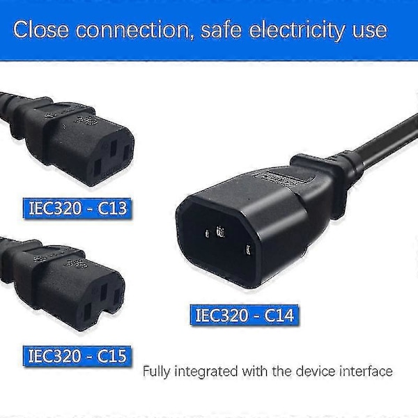 IEC 3-napainen C14 uros - C7 naaras muuntokaapeli PDU UPS -keittimelle (2,0 m)