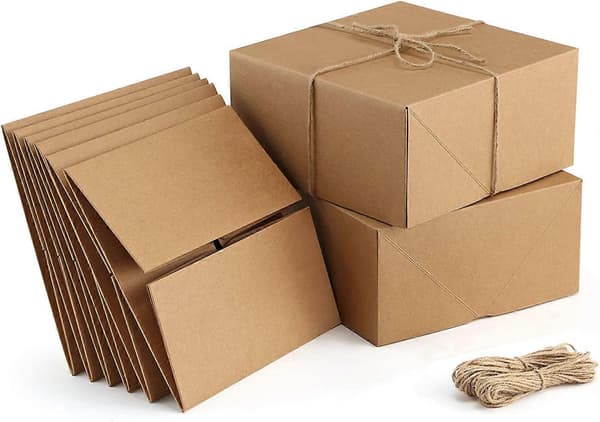 Presentaskar Premium 10-pack 20 x 20 x 10 cm Bruna Presentaskar i Papper med 20 Meter Hampasnöre för Julklappar