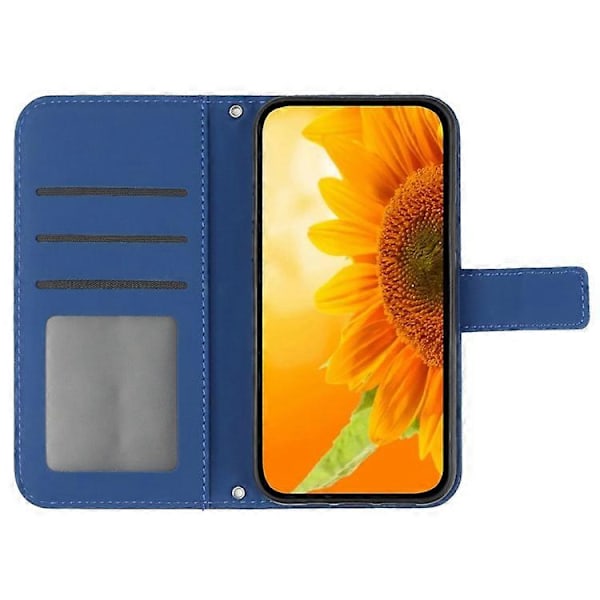HT04 Läderplånboksfodral Kompatibelt För Samsung Galaxy A05s 4G Skal Solrosmönster Telefonskal med Axelrem Azure