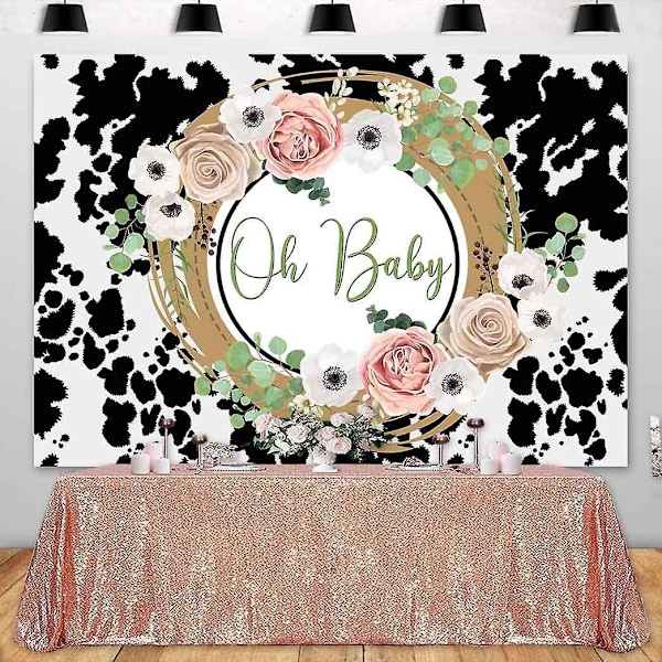 Holy Cow Baby Shower Bakgrunn For Jente Oh Baby Svart og Hvit Ku Print Baby Shower Fotografering Bakgrunn Banner Rosa Blomster Gårdsdyr Baby Showe