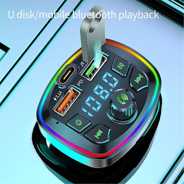 FM-lähetin Bluetooth 18W PD+kaksois-USB 3.1A autolaturi Handsfree TF-kortti U-levy Aux-musiikin toistosarja radioon kaikkiin puhelimiin