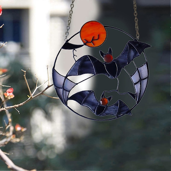 Halloween Lepakko Koriste Ontto Pyöreä Metalliketju Lasimaalaus Aurinkosieppari Sisäikkuna Seinäkoriste Lepakko Sisustus Juhlatarvikkeet