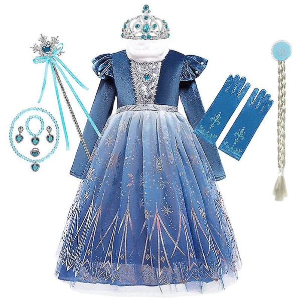 Frozen Winter Elsa Prinsessa Mekko Lapsi Tyttö Lumikuninga Vestido Cosplay Vaatteet Elza Halloween Joulupuku Elsa 6 3T (Size 110)