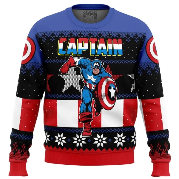 Merry Christmas Ugly Sweatshirt Captain America Sweater 3D Print Mönster Kläder Topp 2024 Ny Höst Vinter Herr Dam Pullover style 4 XS