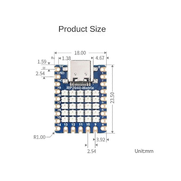 Rp2040- Mini Utvecklingskort med 5X5 Led ombord Rp2040 Dual-Core Processor