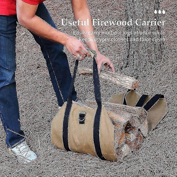 Puunkantoteline puunkantokassi kahvoilla Kestävä vahattu kangas Puunkantoteline Suuri puunkantokassi Sisätiloissa retkeily Puunkantoteline 99 x 41 cm Kahvi (ls)