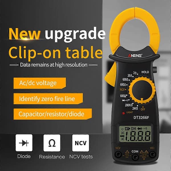 DT3266F LCD Digital Clamp Multimeter AC/for DC Spænding og Modstand NCV Diode