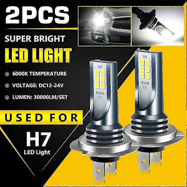 2st 12V 24V H7 LED Strålkastare Bil Super Stark Hög Låg Ljusdimma Glödlampor 30000lm 6000k Vit Ip67 Bilbelysning