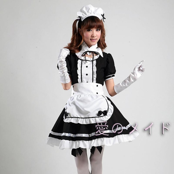 Svart Vit Lolit Maid Dress Cosplay Restaurang Anime Performance Grönt Puder Himmelblå Kvinnors flickedräkter Kul hemma Black XXXL