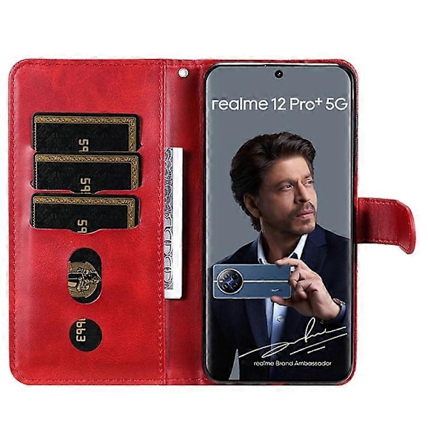 Kompatibelt för Realme 12 Pro 5G / 12 Pro+ 5G Mobilskal Ficka med Dragkedja Flip Stötsäkert Läderfodral Red